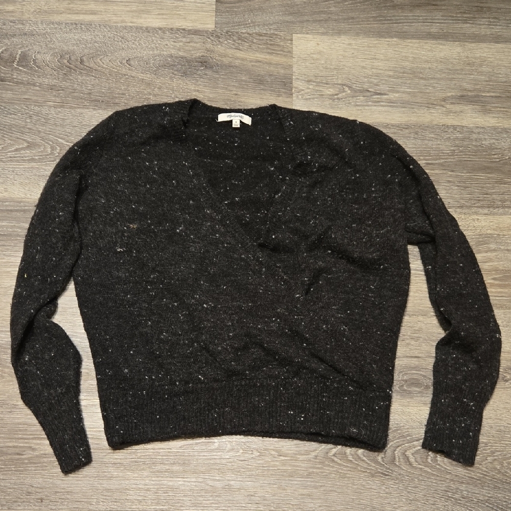 Madewell Black Wool Blend Surplice Sweater Sz Med